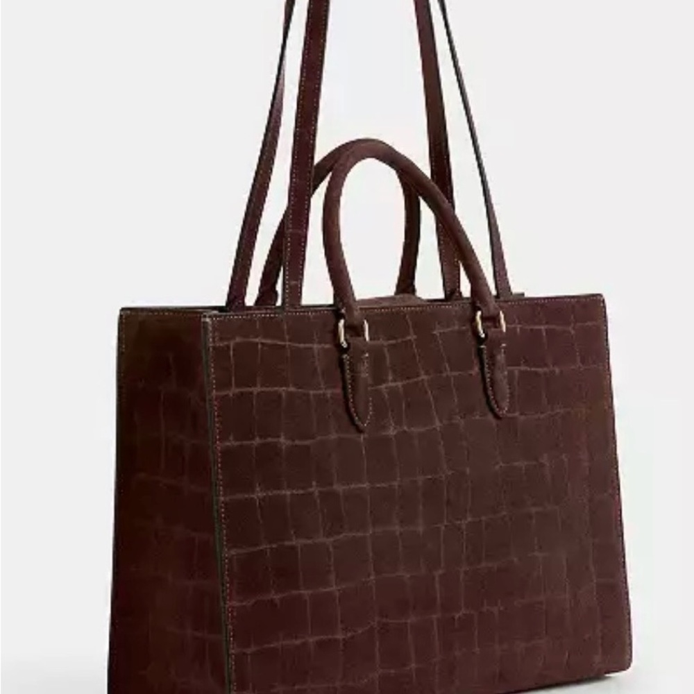 COACH Maggie Tote Bag CCC72 Crocodile-embossed suede and smooth leather NEW!! - Picture 4 of 9